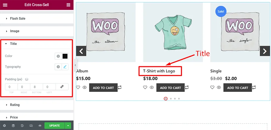 Shop page is on display with title section