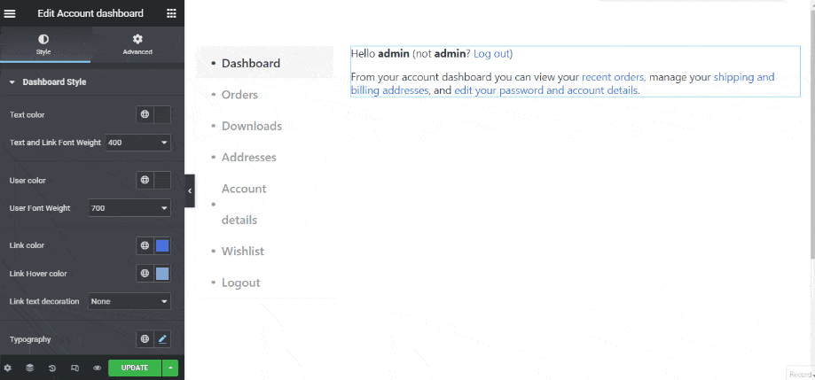 Customize the Account Dashboard page with Account Dashboard widget