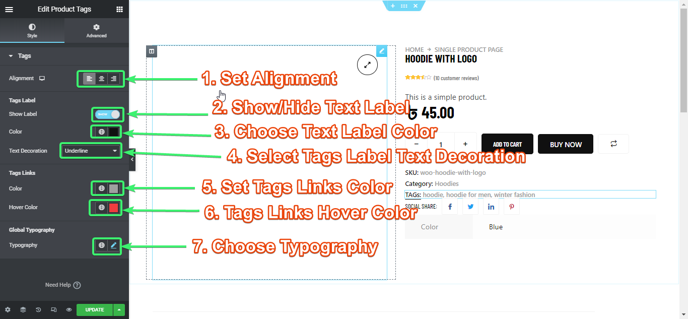 customize the product tags widget of  ShopEngine from Elementor