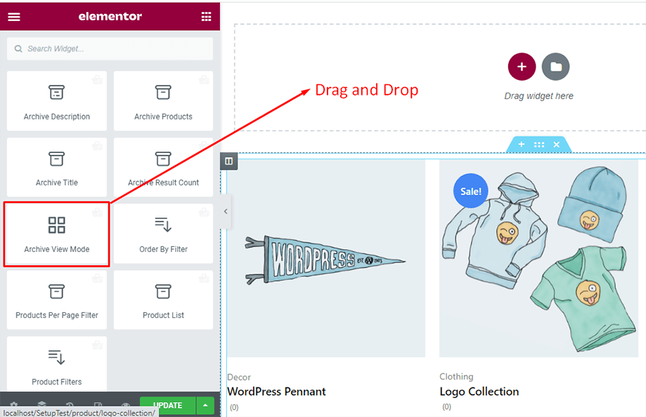 Drag and drop archive view mode