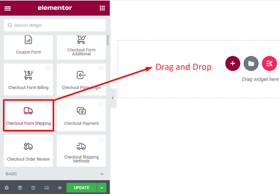 Drag and drop checkout form- shipping widget