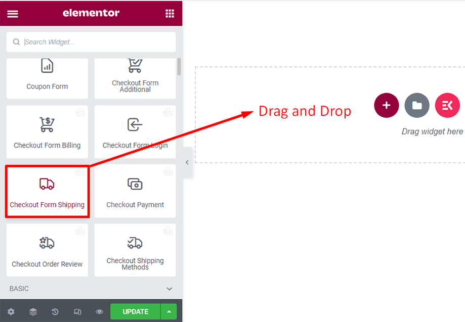 Formulario de pago con arrastrar y soltar: widget de envío