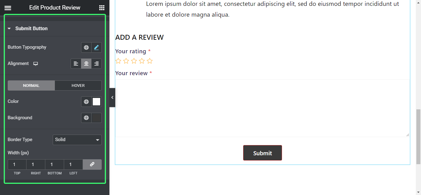 Customize the product review button of ShopEngine with Elementor