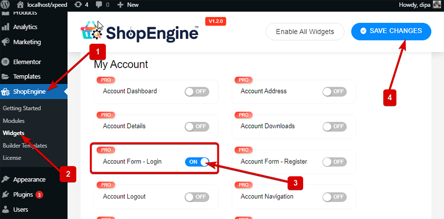 Enable account form  login