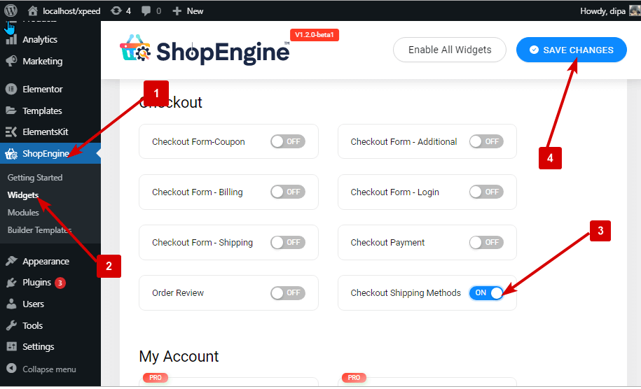 enable checkout shipping methods