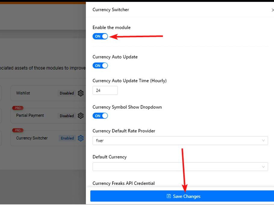 enable currency switcher module