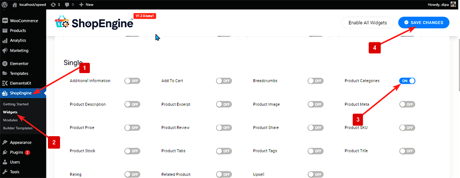 enable product categories widget