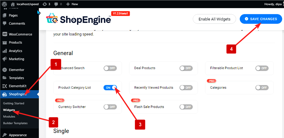 enable product category list widgets