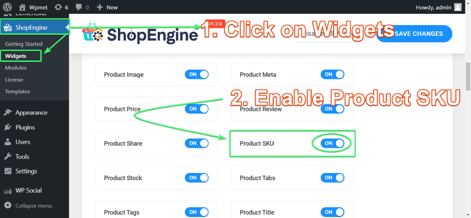 Enable the product SKU widget of ShopEngine