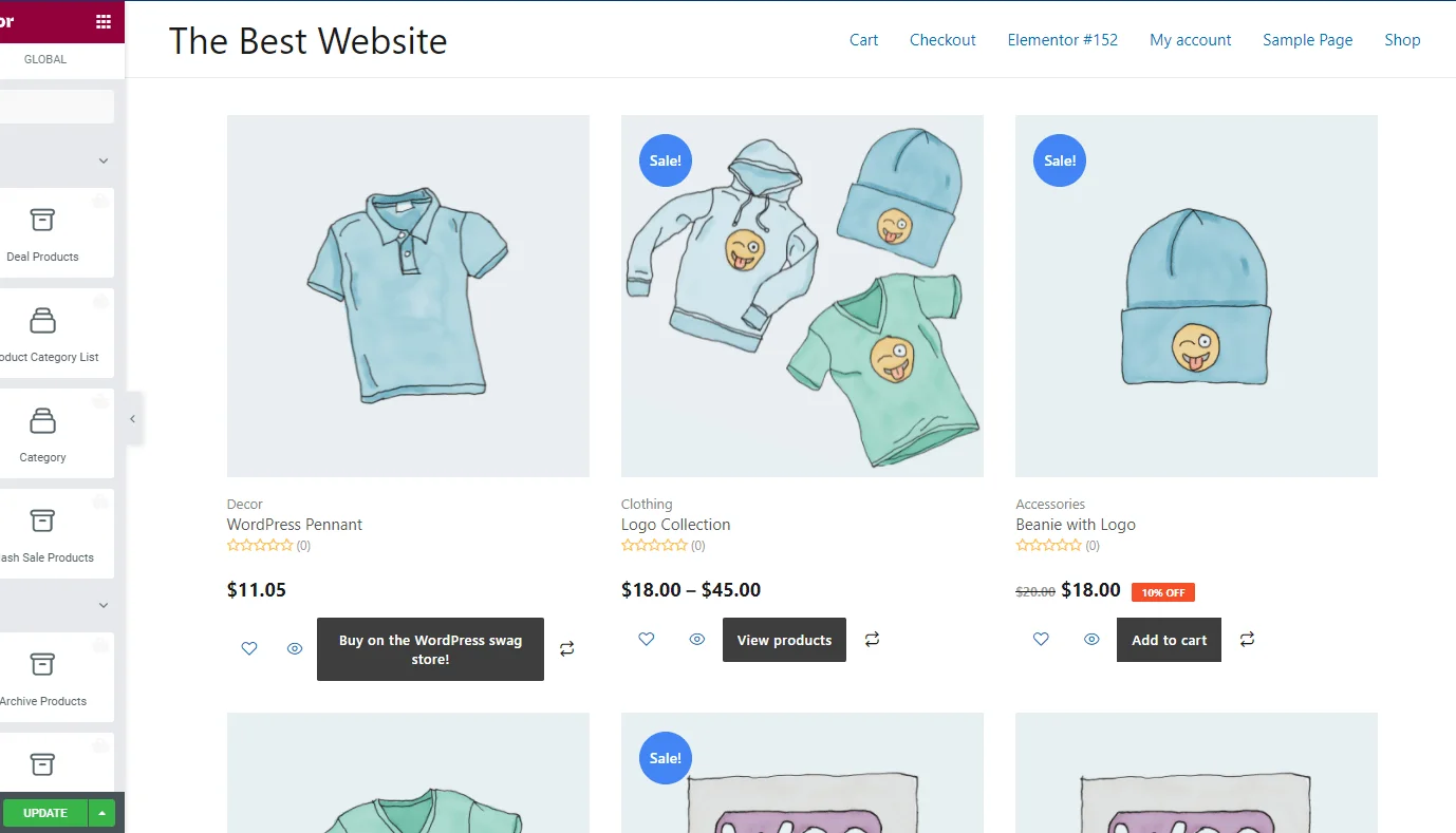 the filterable product list layout