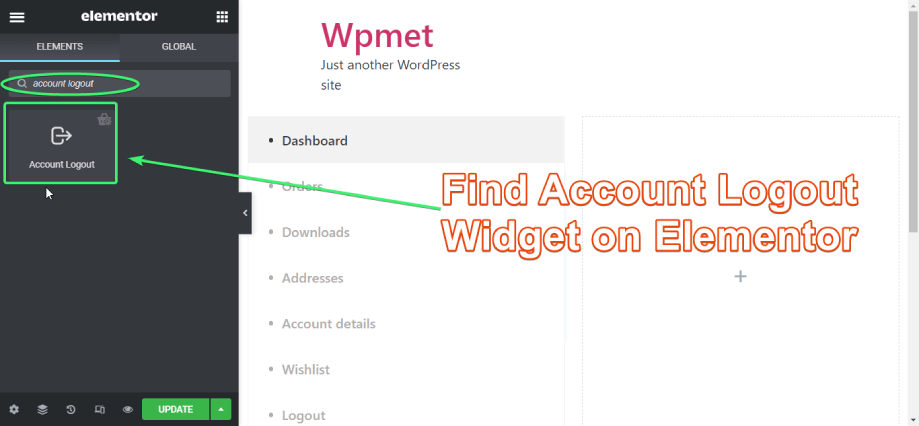 Find the account logout widget of ShopEngine on Elementor