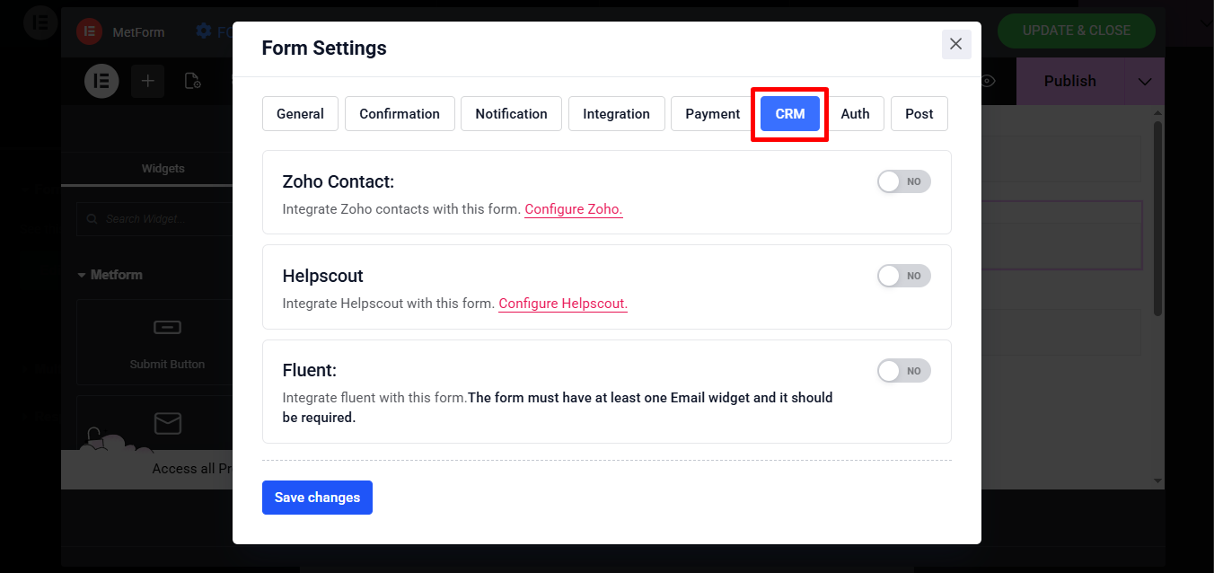 zintegruj niestandardowy formularz kontaktowy Elementora z CRM