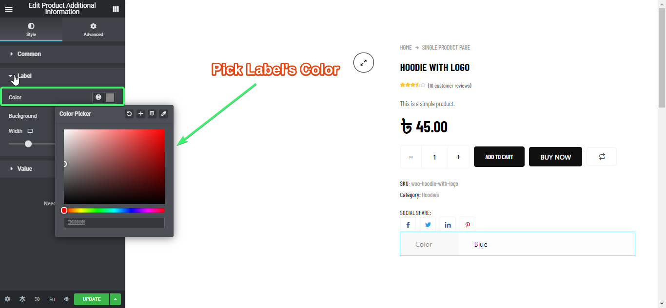 Pick the label's color of additional information widget