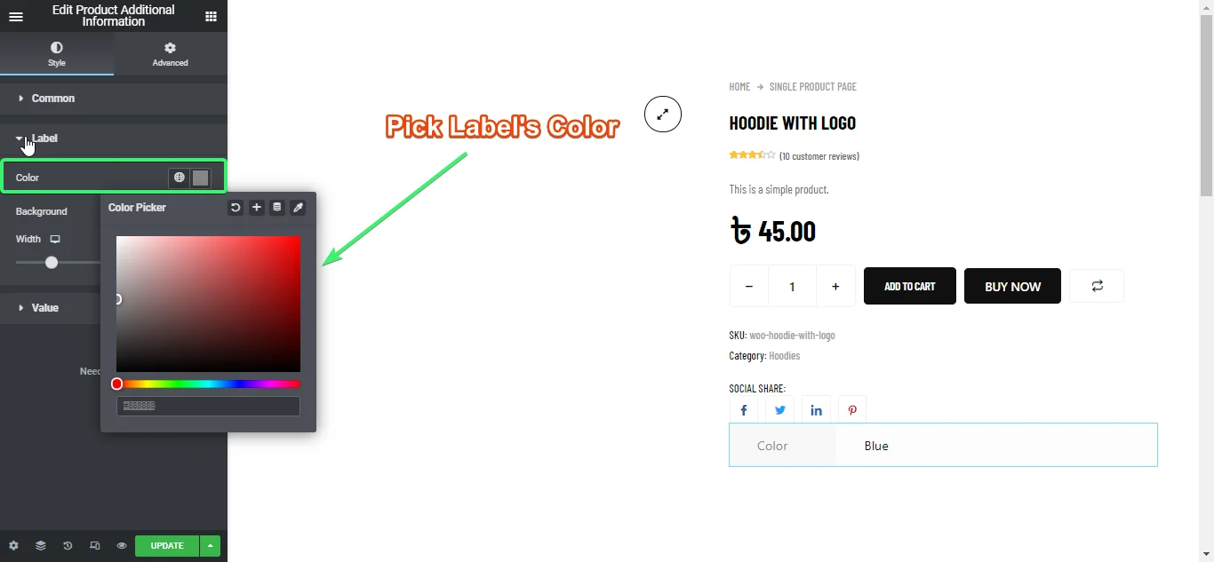 Pick the label's color of additional information widget