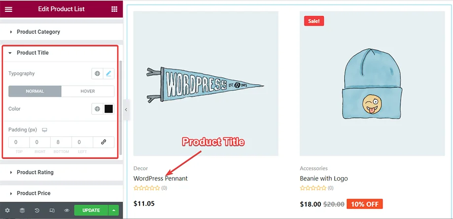 Product title editing with product list