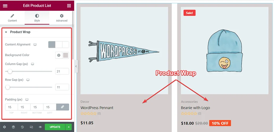 Edit style of product list