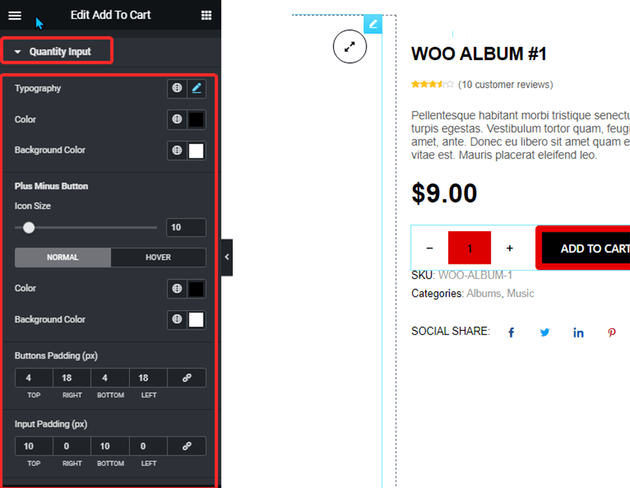 quantity input style settings