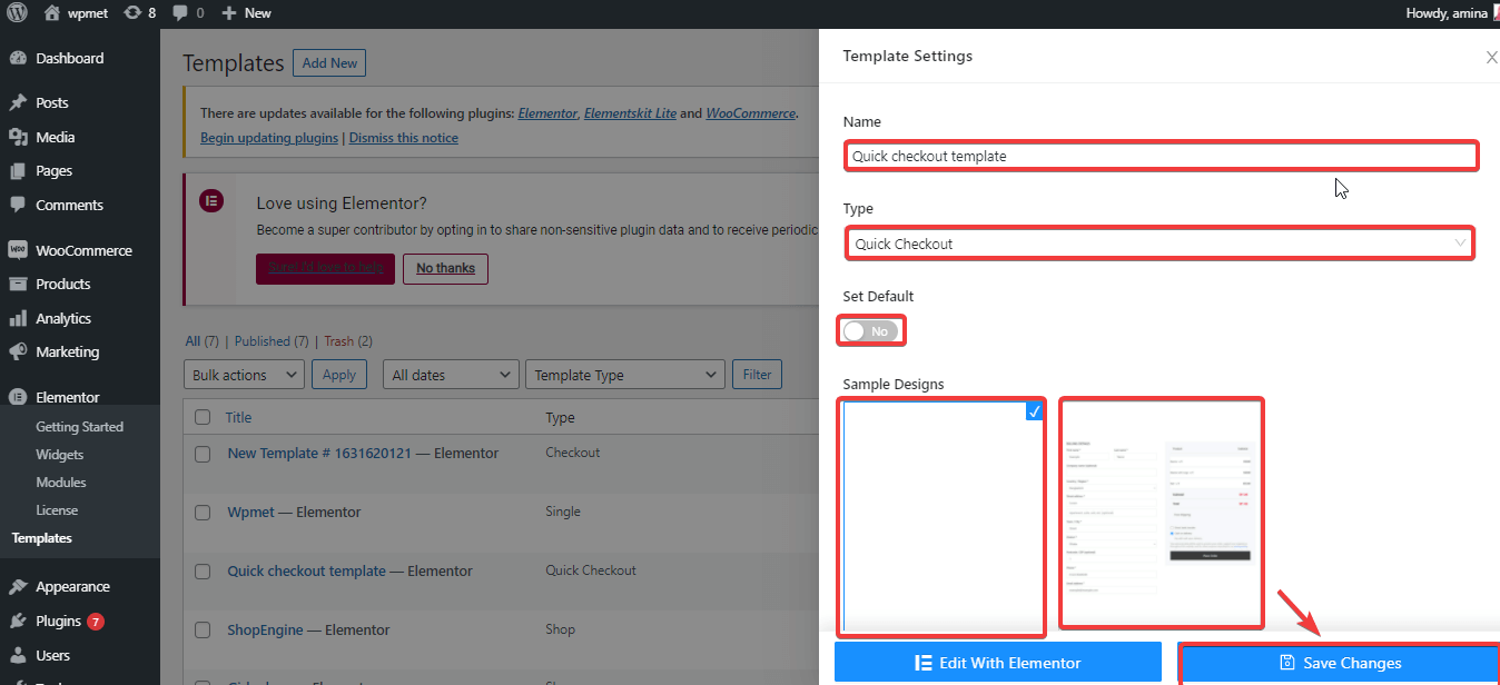 Template setting