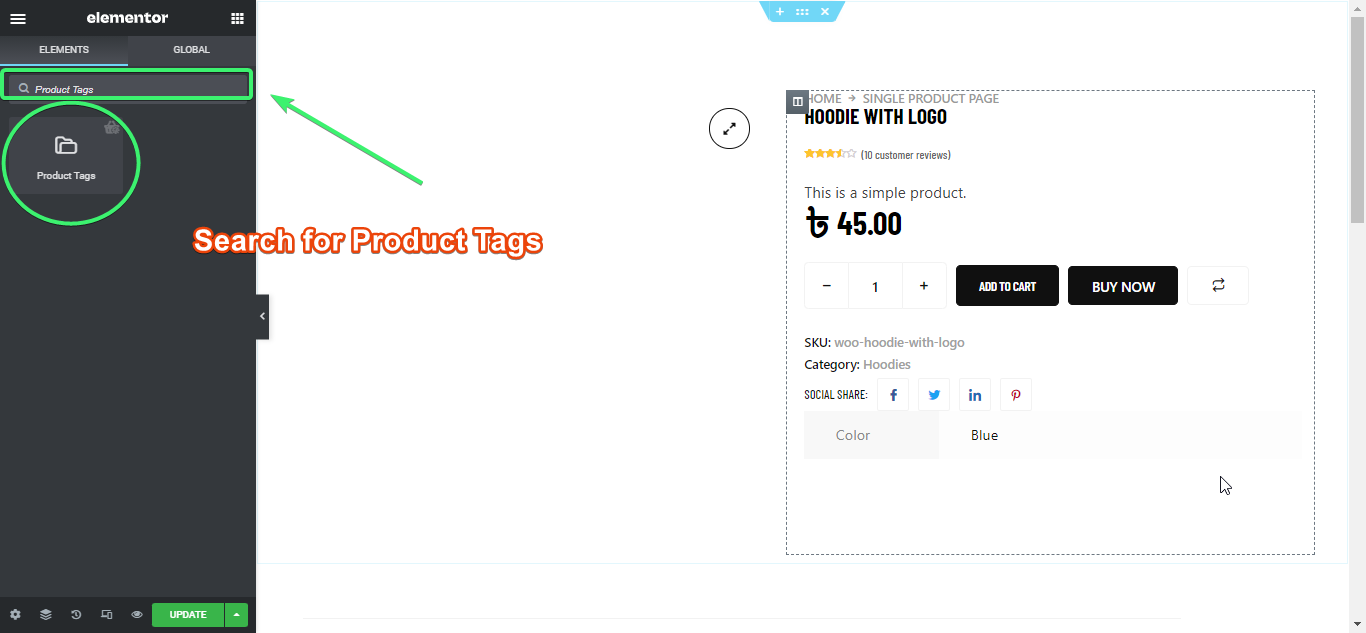 Search for the product tags widget of ShopEngine