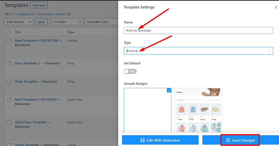 Select archive template for archive view mode