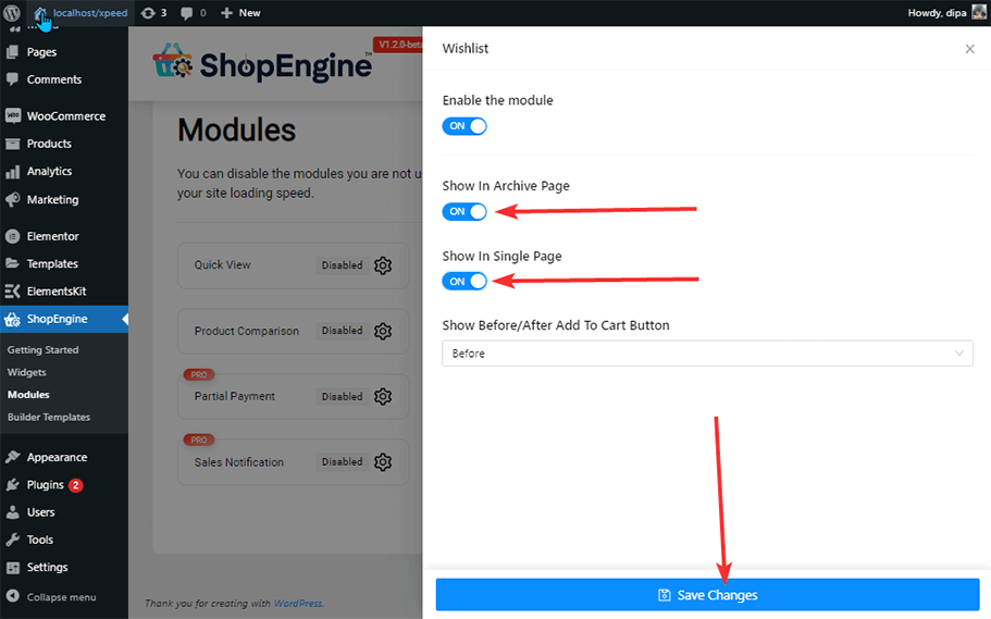 settings configuration wishlist modules