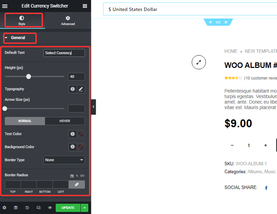 style settings currency switcher widget WooCommerce Currency Switcher