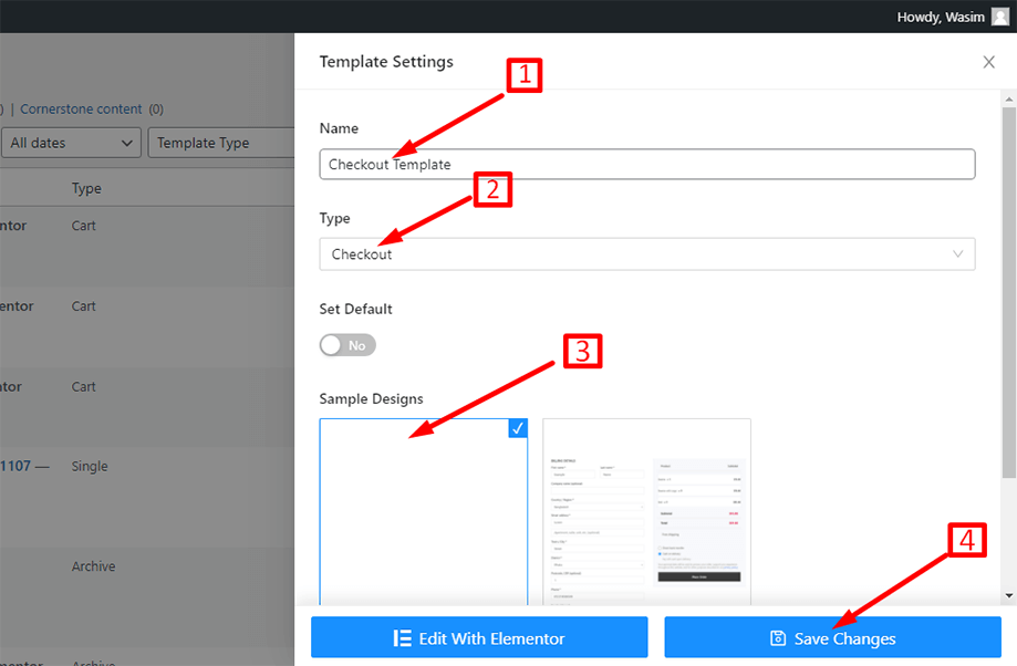 Set checkout template for checkout form- payment widget