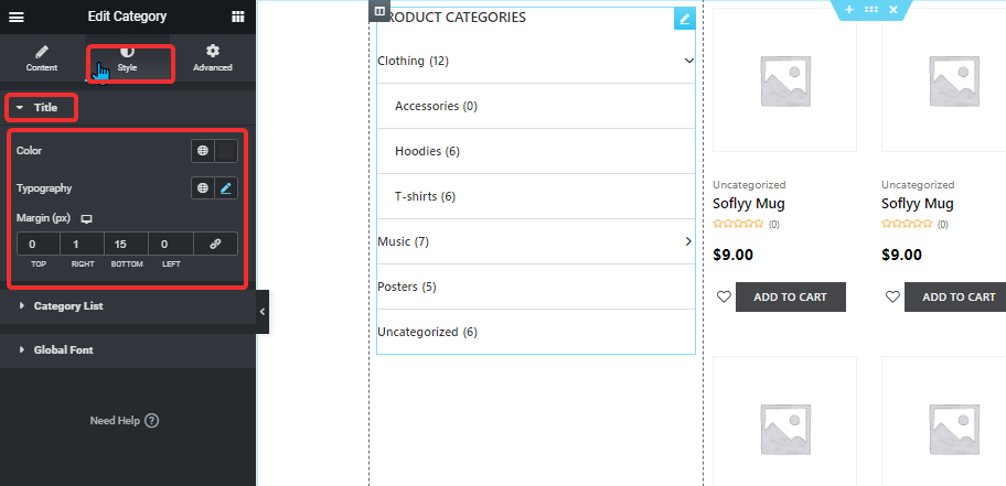 title style product categories