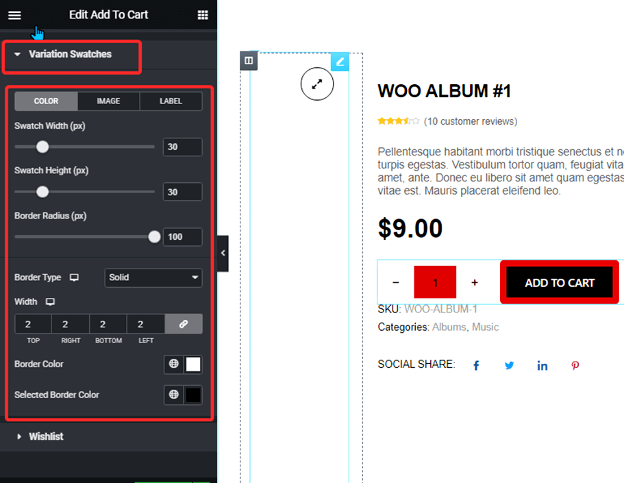 variation swatches style settings