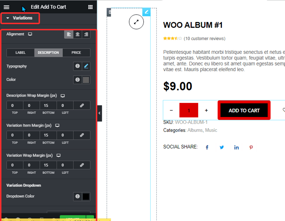 variations style settings