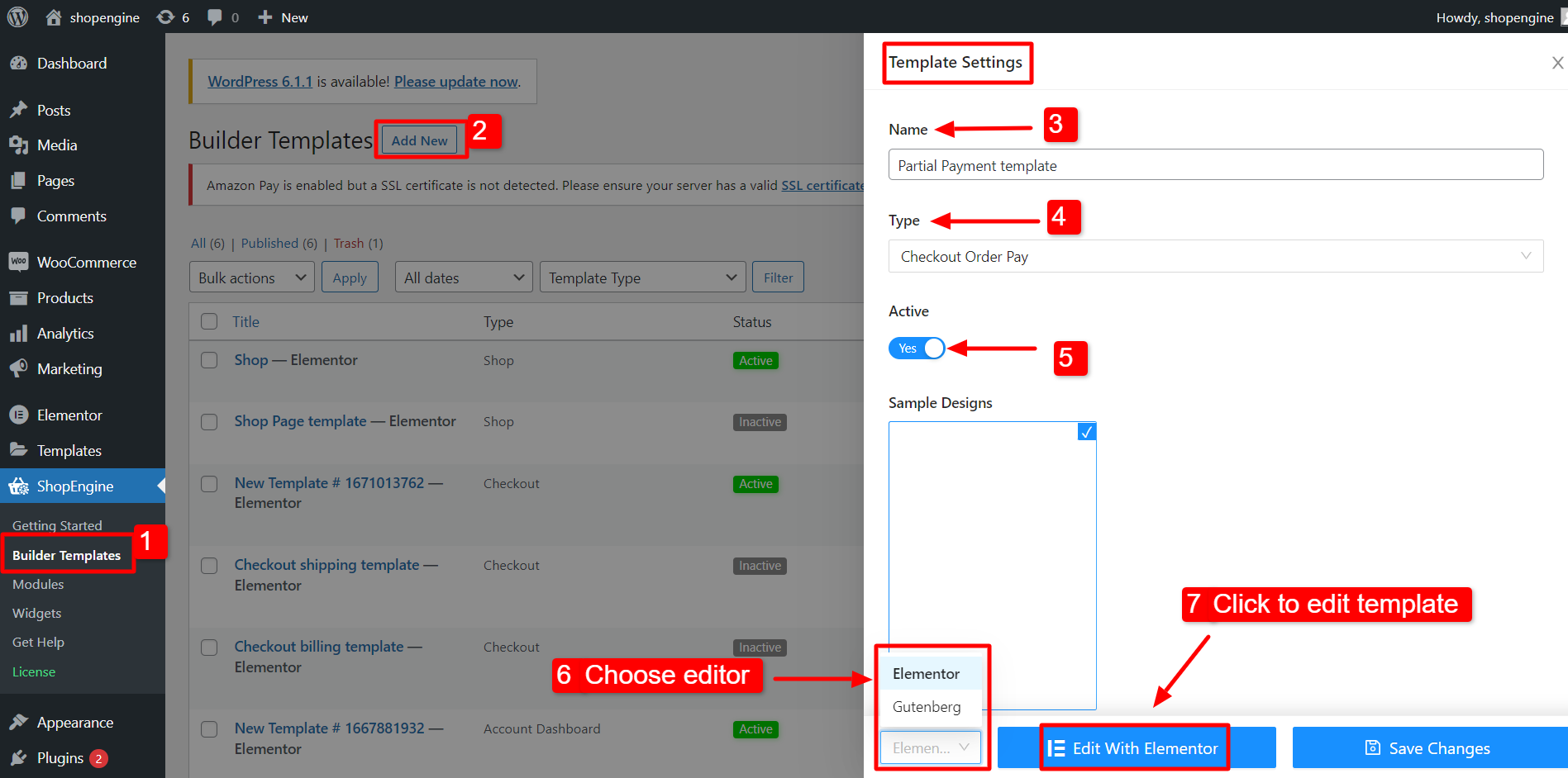 how to create partial payment template