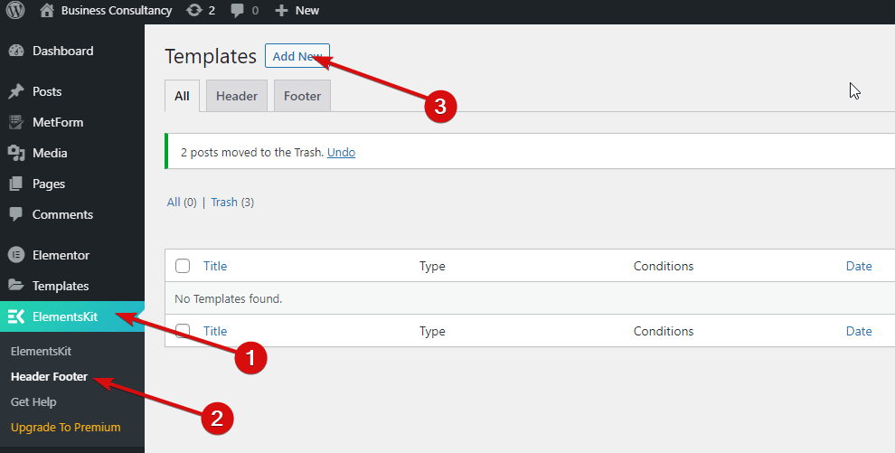 新しいヘッダーを追加 ElementsKit WordPress の 1 ページ ナビゲーション