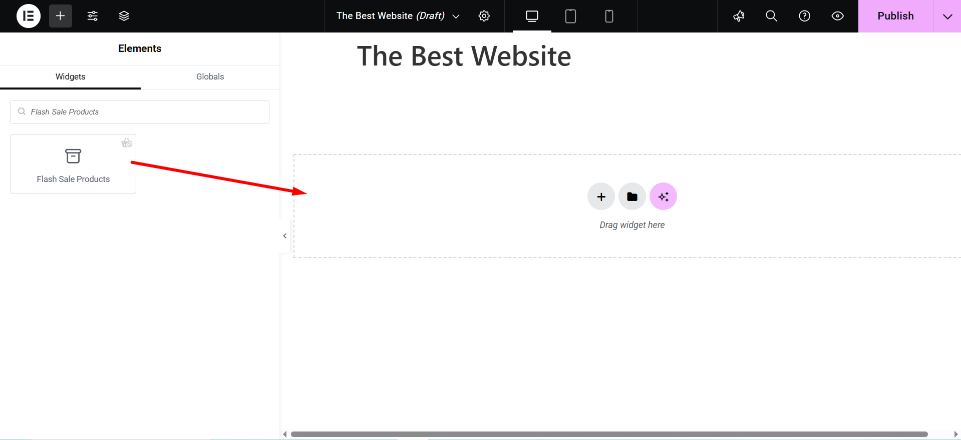 Search and drag and drop the Flash Sale Products widget