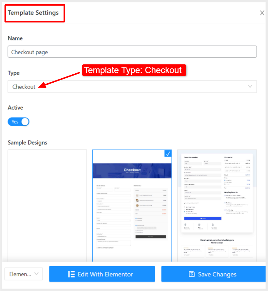 Set checkout template for checkout- order review widget