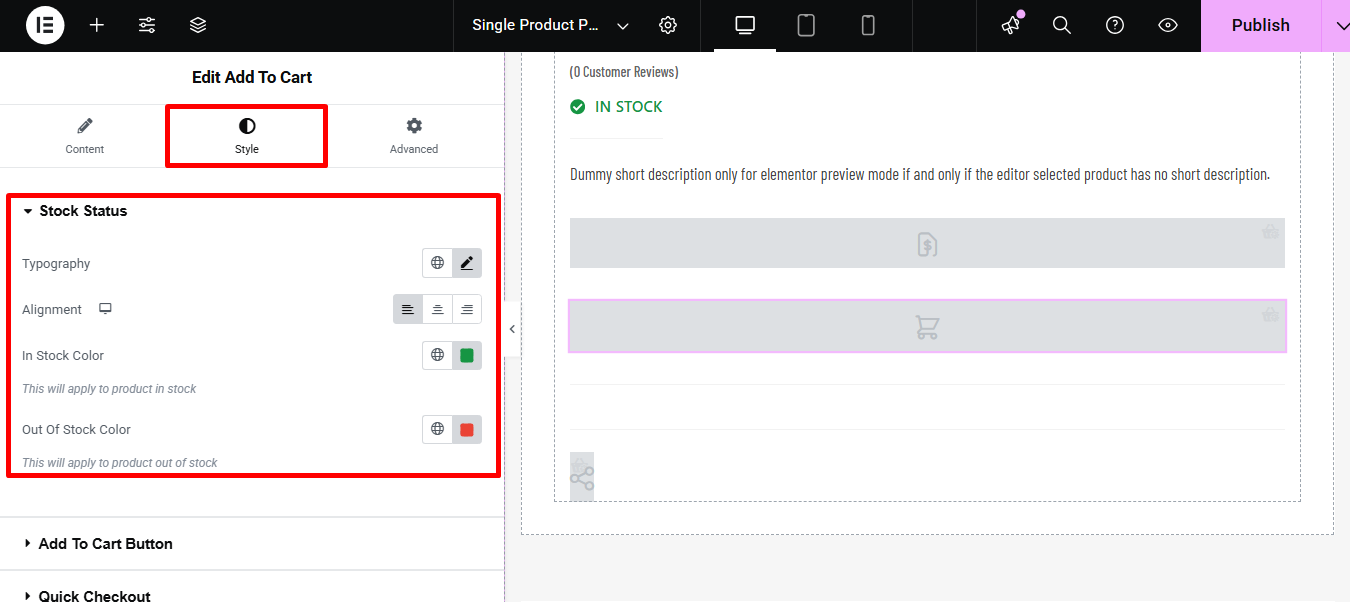 Style stock status