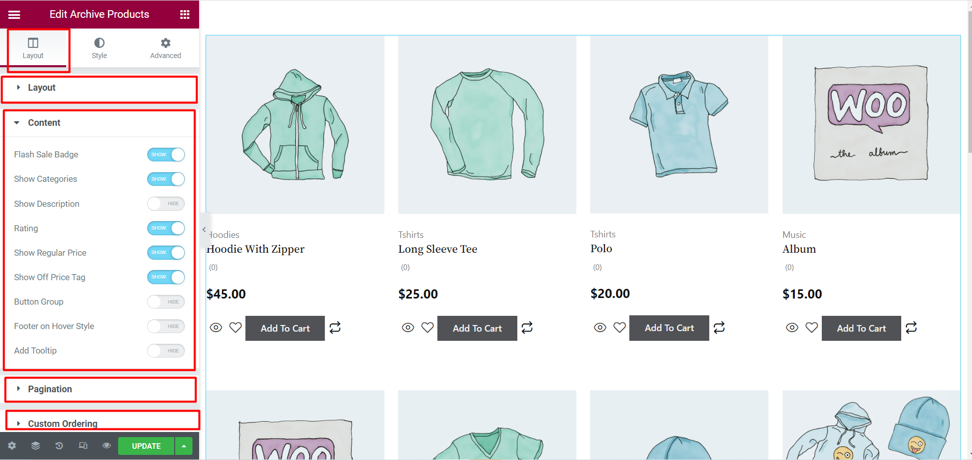 Tons of customization choices of ShopEngine's archive product widget.