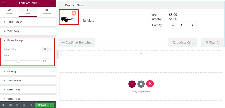 Vognbord udstillet med produktbillede under stilfanen