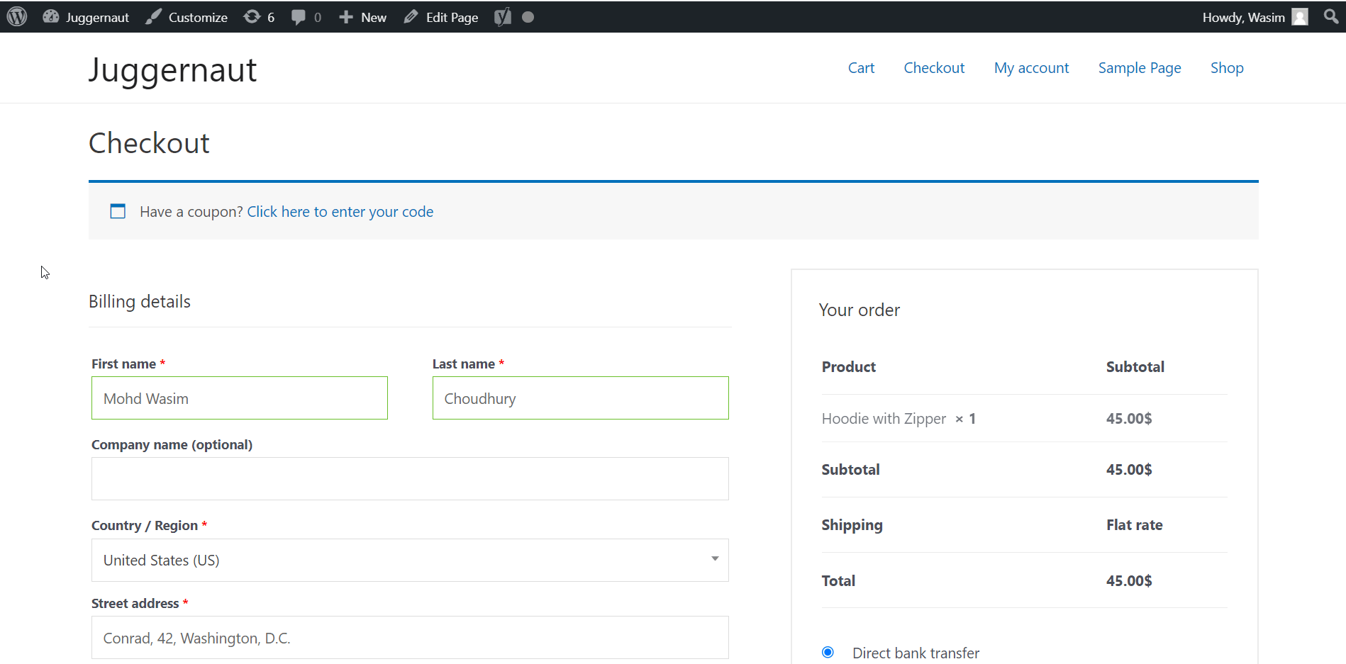 Checkout form-billing shows up on checkout page