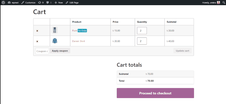 Final look of checkout page