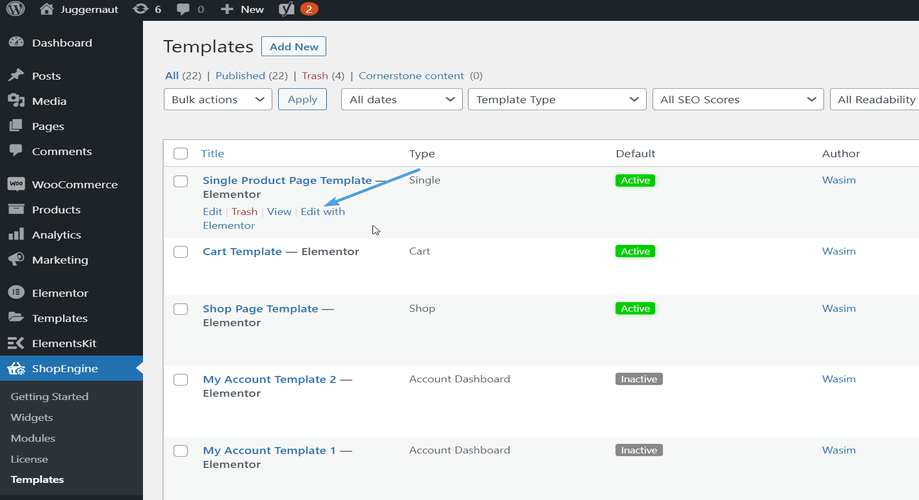 Click edit with elementor to switch to elementor window for single product page