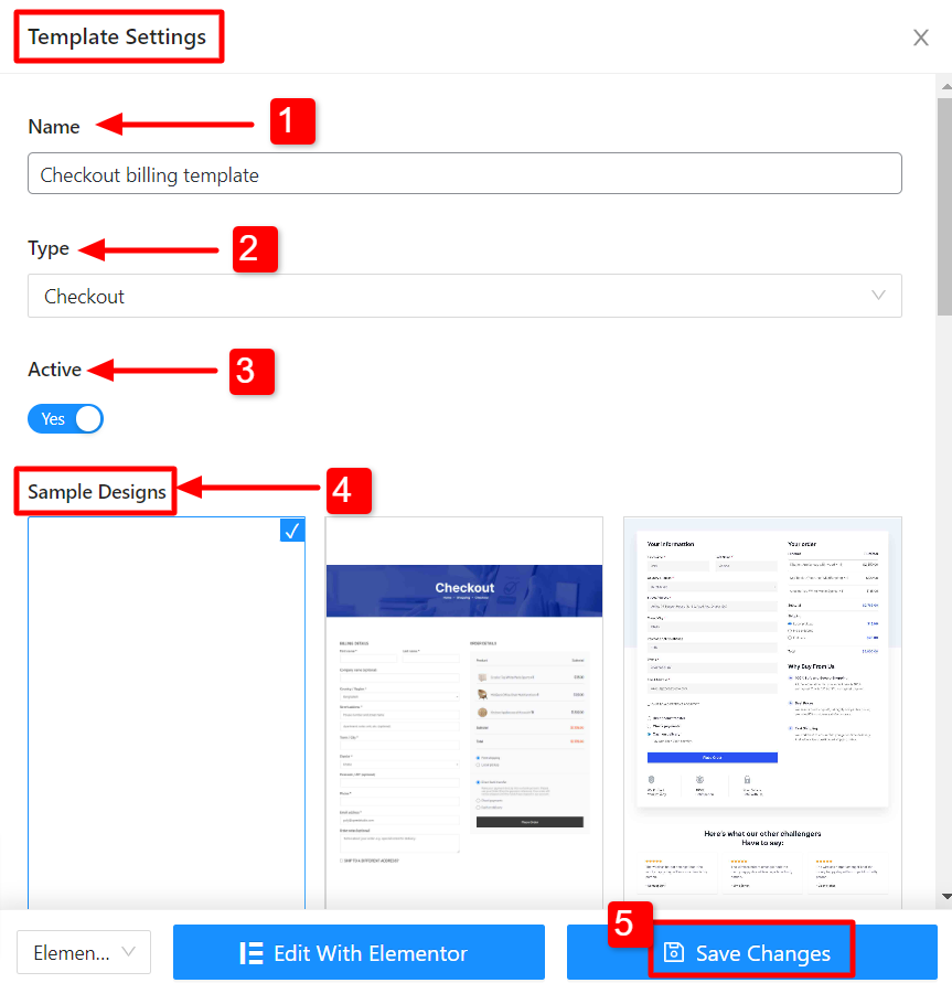 Template settings for checkout page