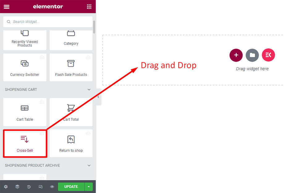 Drag and drop the cross-sell widget
