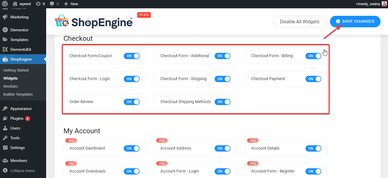 Checkout page widgets for customized checkout page