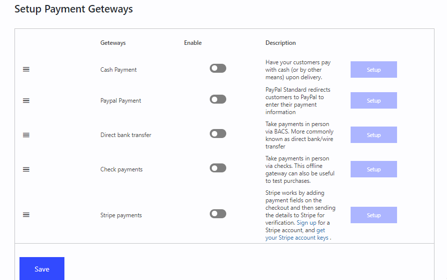 WP Fundraising Default Payment Gateway Options  