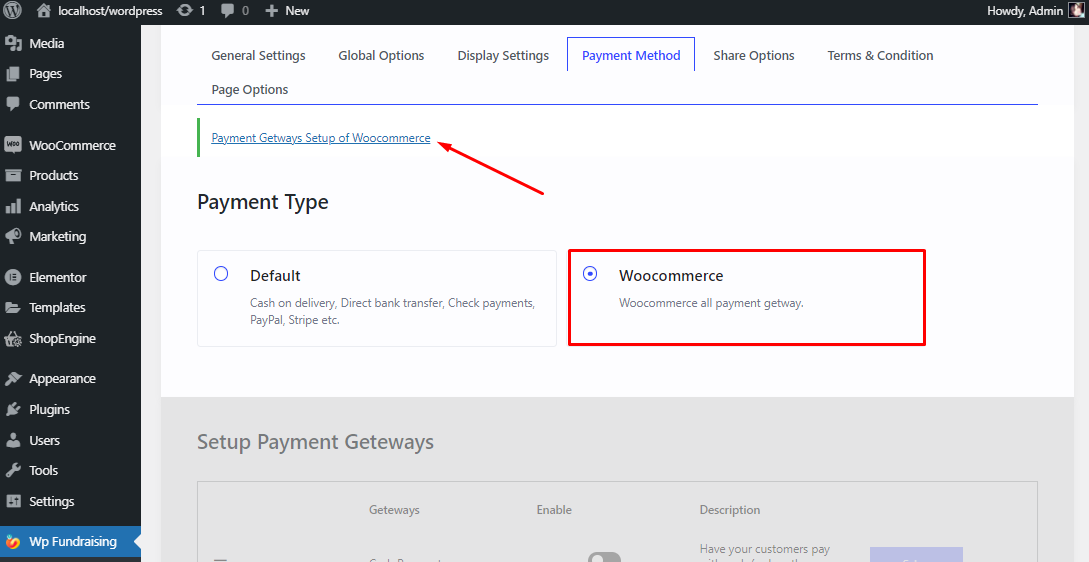 WP Fundraising WooCommerce Payment Gateway Options   