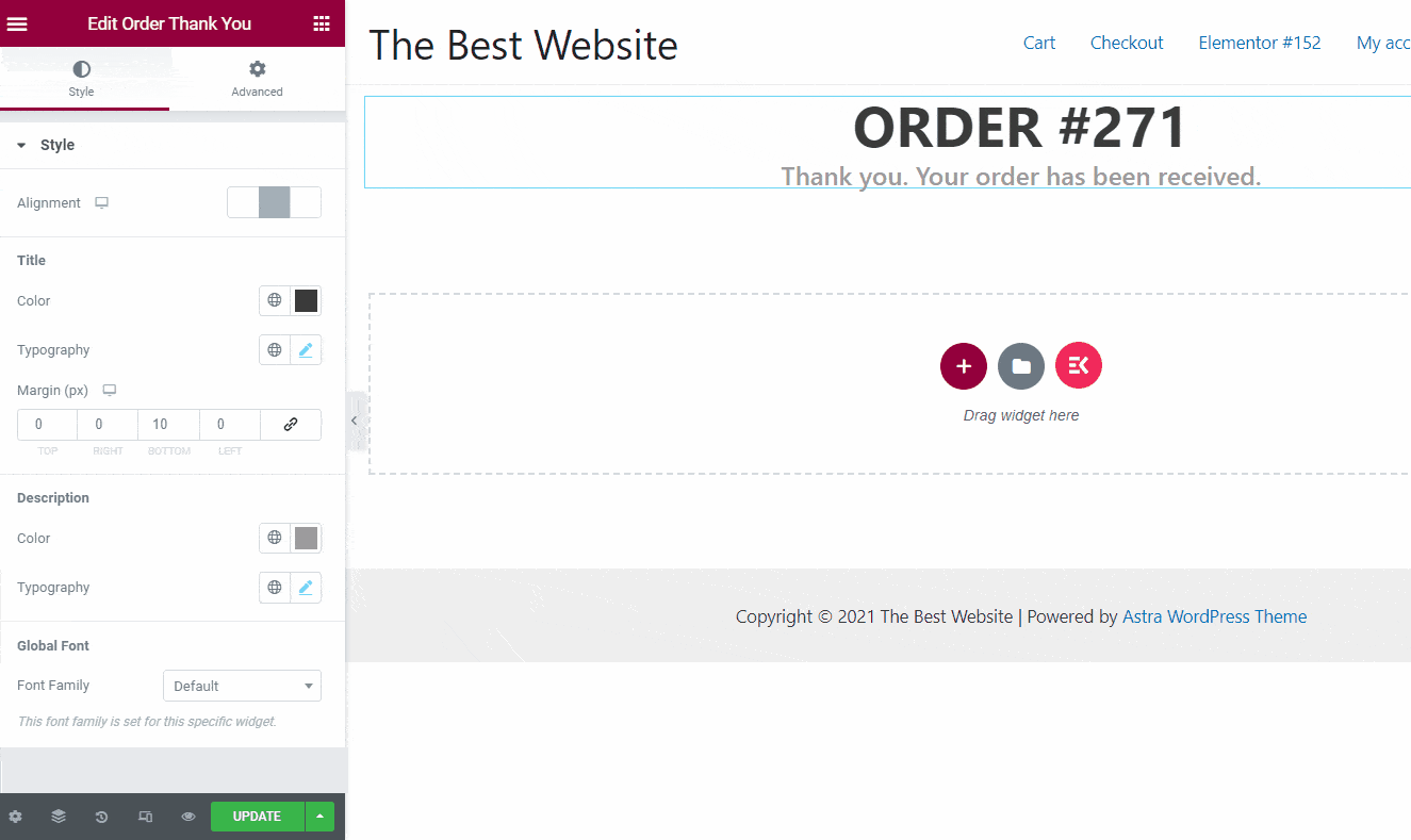 how to customize order thank you widget