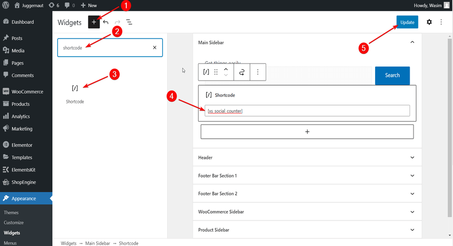 Find the shortcode button and paste the shortcode