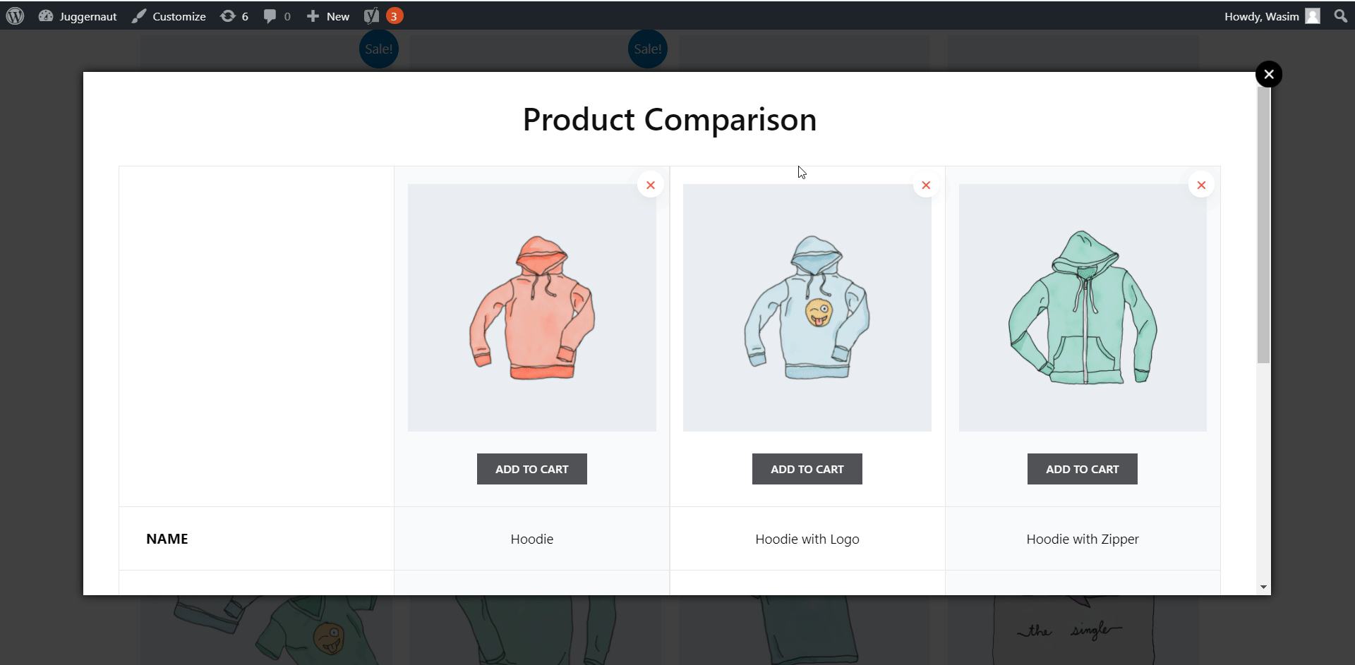 Similar products shows up on a pop-up window in shop page