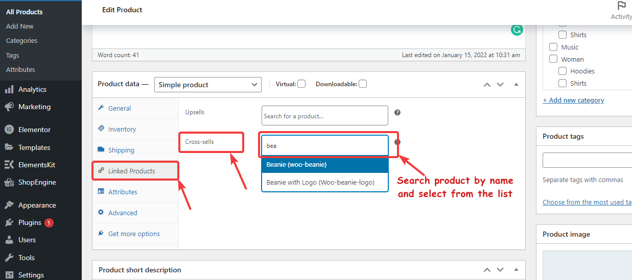search and add product to cross sell