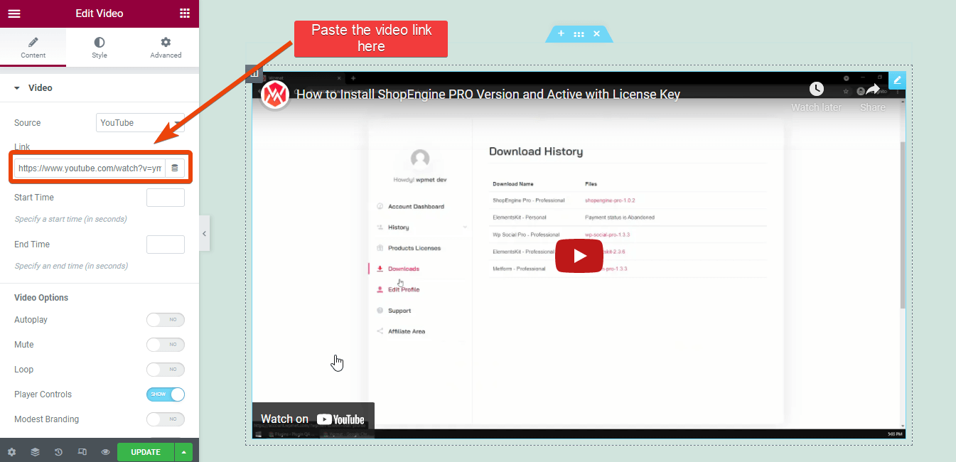 video link for custom WooCommerce thank you page